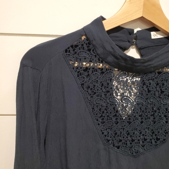 Gentle Fawn Tops - Aritzia Gentle fawn small blouse high neck bell sleeve Top flowy teal lace shirt